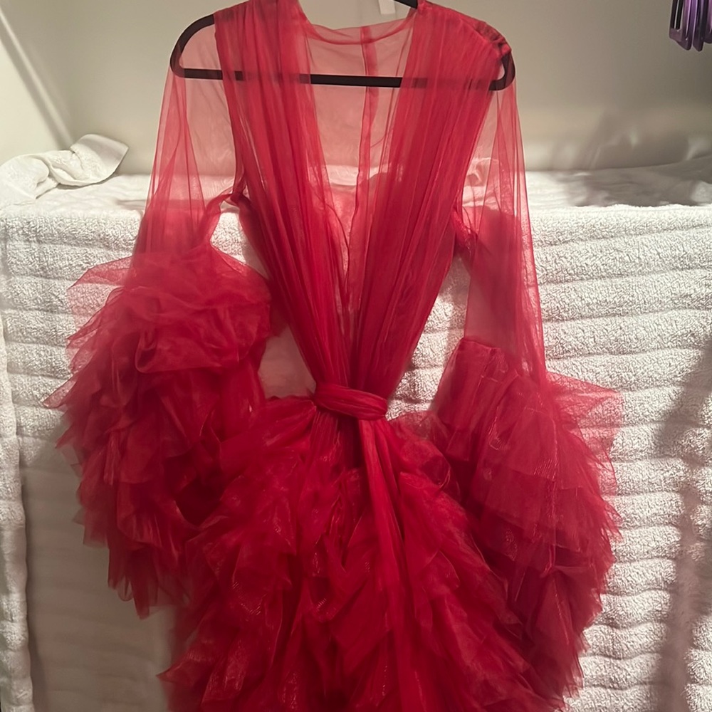 Michealboy Ladies Dressing Gown Perspective Sheer Long Tulle Robe